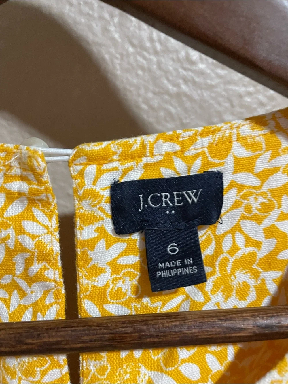 J. Crew Yellow and White Floral Ruffle Sleeve Linen Blend Dress